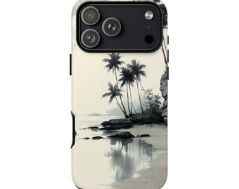 Black Ink Tropical Beach Palm Trees Phone Case • Original Artwork • Heavy Duty Protection • Tech Gift • Lifetime Warranty