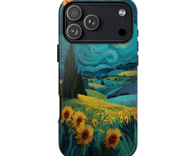 Sunflowers Under Starry Night Sky Phone Case: iPhone, Galaxy, Pixel - Lifetime Warranty