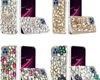 Phone Case for REVVL 6x 5G, REVVL 6 5G - Diamond Rhinestone Bling Luxury Studded Rock Protective Hybrid TPU Shield Protector Cover