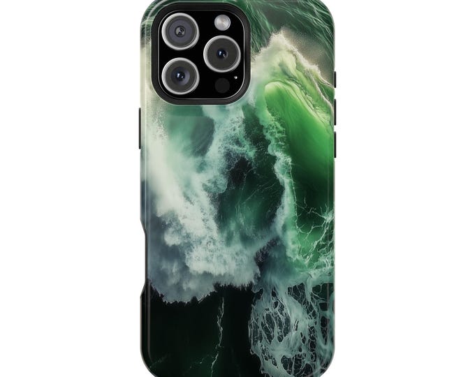 Green Ocean Waves Neon Sea Phone Case: iPhone, Galaxy, Pixel - Lifetime Warranty