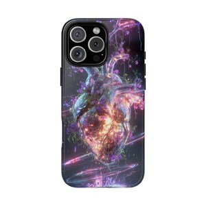 Neon Heart Surreal Floral Glow Phone Case: Tough Cover for iPhone (MagSafe Compatible), Samsung Galaxy, Pixel
