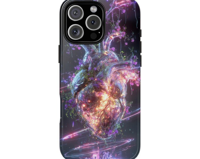 Neon Heart Surreal Floral Glow Phone Case: iPhone, Galaxy, Pixel - Lifetime Warranty