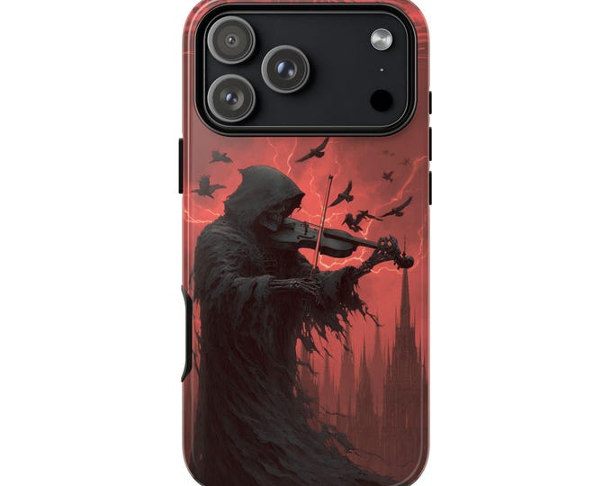Death Playing Violin Black Skeleton Phone Case: iPhone, Galaxy, Pixel - Lifetime Warranty