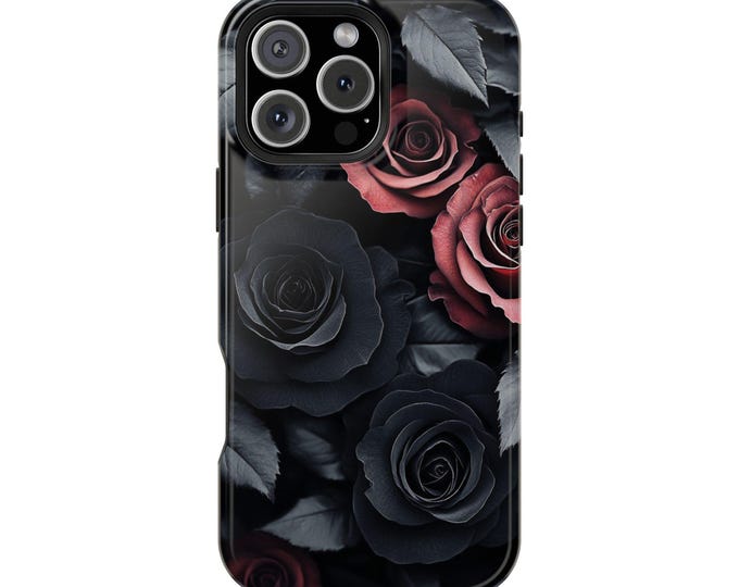 Dark Rose Velvet Red Flower Obsidian Black Phone Case: Tough Cover for iPhone (MagSafe Compatible), Samsung Galaxy, Pixel