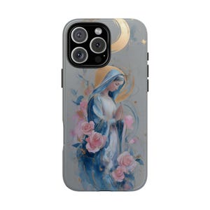 Virgin Mary Brushstrokes Roses Blue - Phone Case for iPhone 16 16e 15 14 13 Pro Max | Galaxy S25 S24 | Pixel 9 9a | Wireless Charging