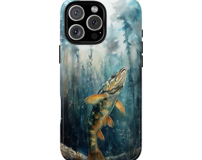 Pike Fish Swimming Lake Painting Phone Case: iPhone, Galaxy, Pixel - Lifetime Warranty