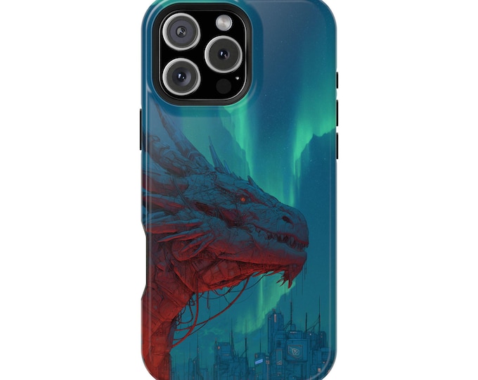 Red Crimson Dragon Sci-Fi City Phone Case: iPhone, Galaxy, Pixel - Lifetime Warranty