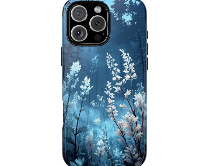 Magical Forest Teal White Flowers Phone Case: iPhone, Galaxy, Pixel - Lifetime Warranty