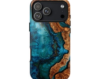 Teal Blue Wood Resin Marble Print Phone Case: iPhone, Galaxy, Pixel - Lifetime Warranty