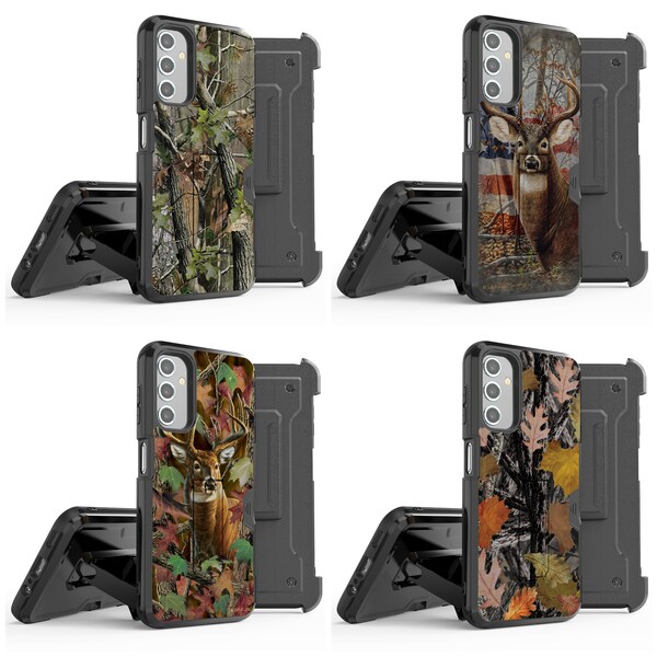 Case for Galaxy A54 5G - Heavy Duty Armor Rugged Cover (Kickstand / Card Slot) with Detachable Belt Clip Holster - Deer Hunter Camo