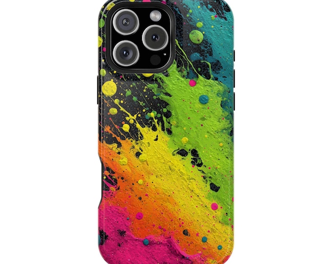 Chaotic Neon Paint Splatter Phone Case: iPhone, Galaxy, Pixel - Lifetime Warranty