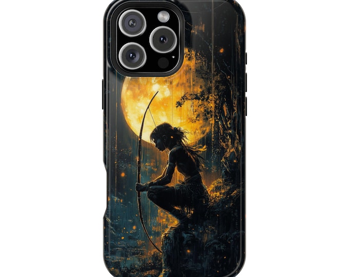 Aztec Girl Hunter Moonlit Jungle Bow Arrow Phone Case: iPhone, Galaxy, Pixel - Lifetime Warranty