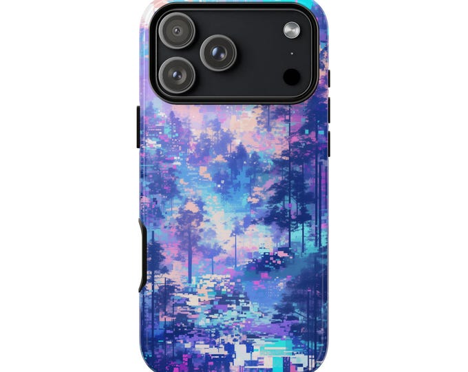 Purple Blue Glitch Forest Trees Phone Case: iPhone, Galaxy, Pixel - Lifetime Warranty