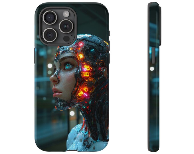 Cyborg Robot Girl Phone Case, Futuristic Android Robotics Cover, Electronic Woman Design - Premium UV Print Slim Tough Cover Protector Case