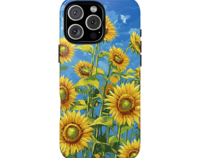Golden Sunflowers Flower Field Blue Sky Phone Case: iPhone, Galaxy, Pixel - Lifetime Warranty