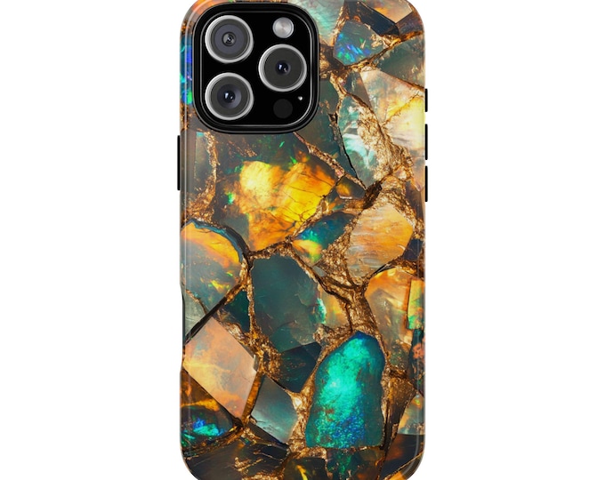 Gold Opal Teal Glass Rocks Phone Case: iPhone, Galaxy, Pixel - Lifetime Warranty