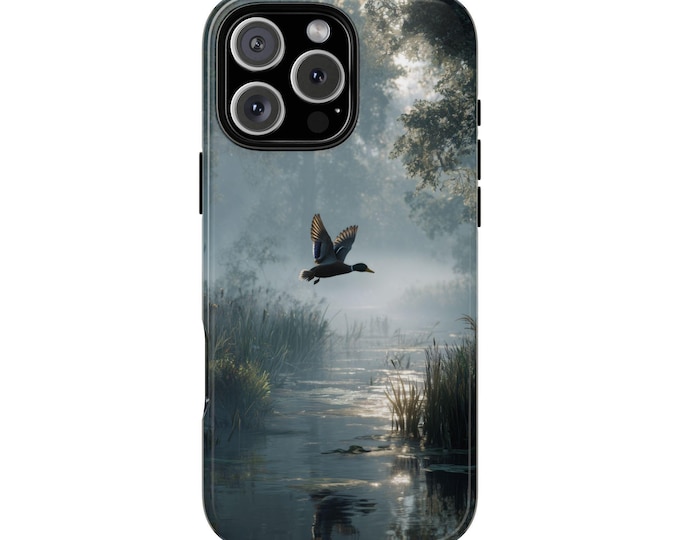 Duck Flying Lake Early Morning Phone Case: iPhone, Galaxy, Pixel - Lifetime Warranty