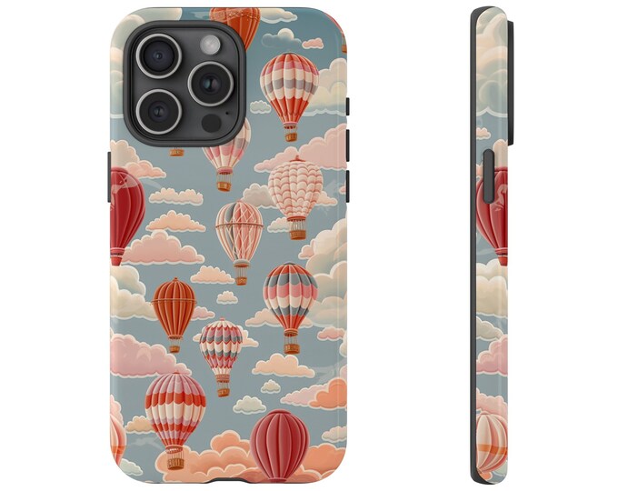 Cute Hot Air Balloons Phone Case - Painting Summer Clouds Design Phone Cover - Cloudy Pink Summer Phone Case - iPhone, Pixel, Samsung Galaxy