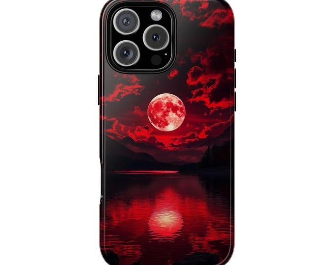 Red Moon Lake Lunar Reflection Phone Case: iPhone, Galaxy, Pixel - Lifetime Warranty