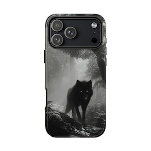 Black Wolf Misty Gray Forest Phone Case • iPhone, Samsung Galaxy, Pixel • Lifetime Warranty