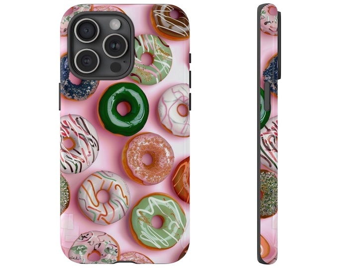 Yummy Cute Donuts Phone Case - Pink Green Doughnuts Phone Cover - Pastries Dessert Phone Case - iPhone, Pixel, Samsung Galaxy