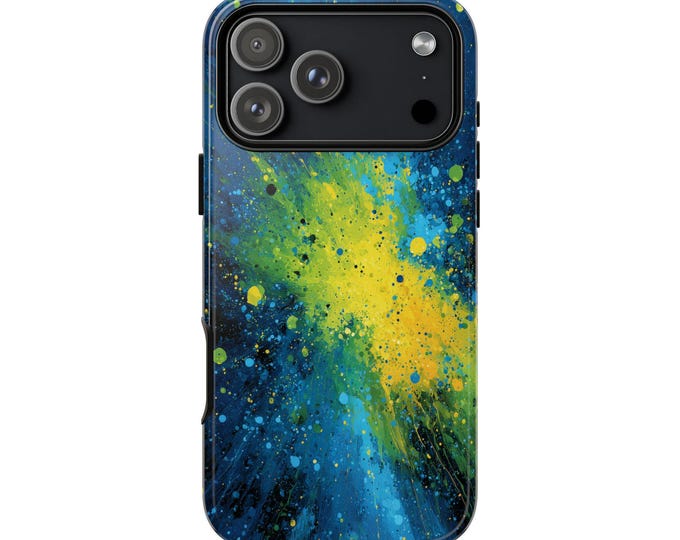 Neon Green Blue Explosive Paint Phone Case: iPhone, Galaxy, Pixel - Lifetime Warranty