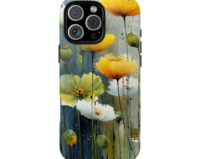 Wildflowers Yellow Green Watercolor Soft Painting Phone Case: iPhone, Galaxy, Pixel - MagSafe Compatible