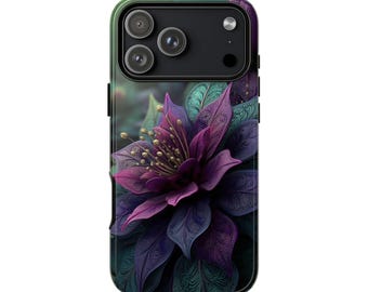 Purple Teal Tropical Flower Intricate Petals Phone Case • Original Artwork • Heavy Duty Protection • Tech Gift • Lifetime Warranty