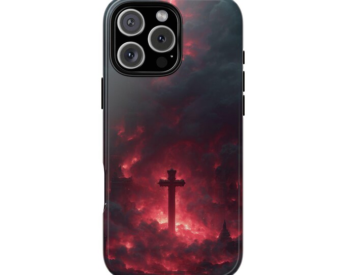 Christian Cross Crimson Red Embers Phone Case: iPhone, Galaxy, Pixel - Lifetime Warranty