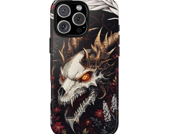 Medieval Dragon Skull White Floral Phone Case: iPhone, Galaxy, Pixel - Lifetime Warranty