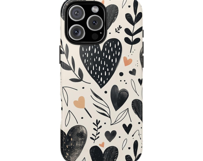 Black Love Hearts Floral Minimalist Phone Case for iPhone | Samsung Galaxy | Google Pixel