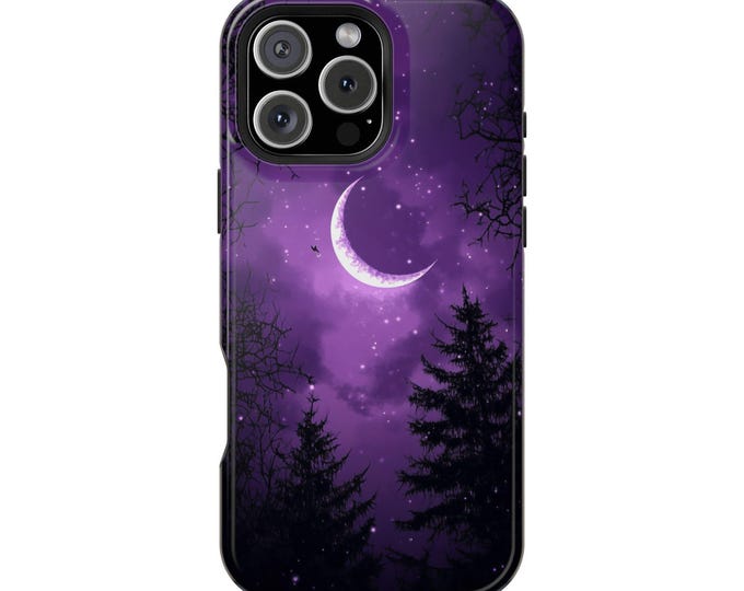 Purple Night Moon Mystic Woods Trees Phone Case: iPhone, Galaxy, Pixel - Lifetime Warranty
