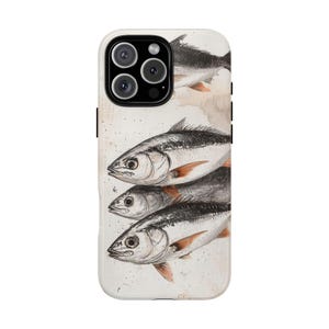 Sardines Ocean Fish Sketch Fishing Art - Phone Case for iPhone 16 16e 15 14 13 Pro Max | Galaxy S25 S24 | Pixel 9 9a | Wireless Charging