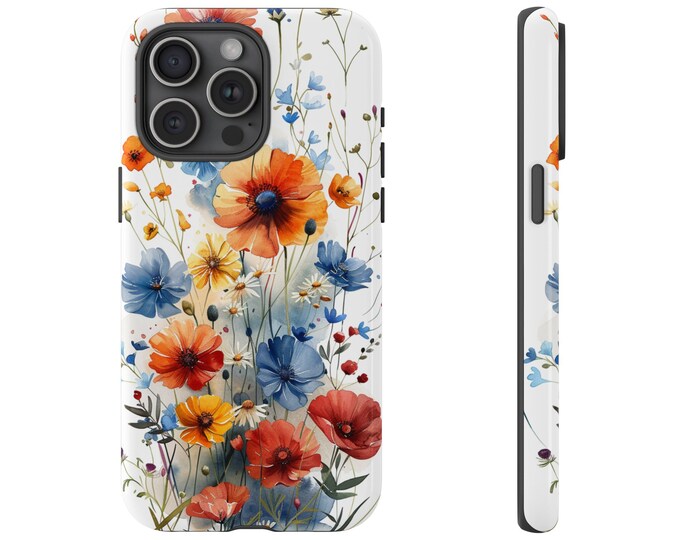 Wildflower Watercolor Floral on White Phone Case: iPhone, Galaxy, Pixel - Lifetime Warranty