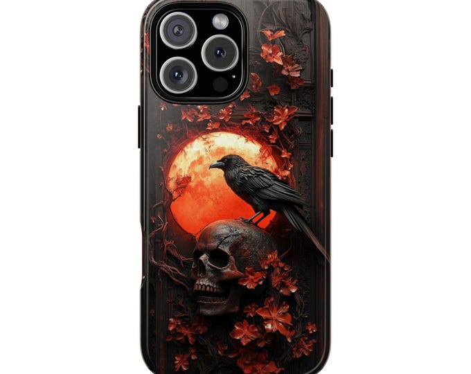 Raven Skull Bird Flower Gothic Crow Phone Case: iPhone, Galaxy, Pixel - Lifetime Warranty