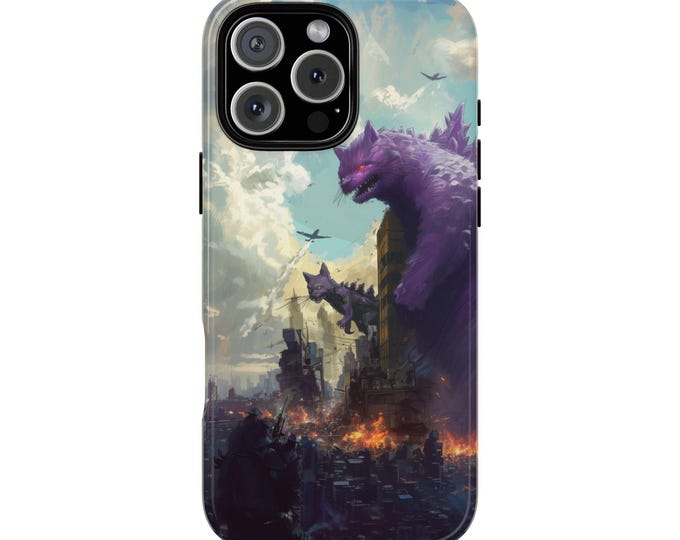 Purple Catzilla City Attack Cat Kaiju Phone Case: iPhone, Galaxy, Pixel - Lifetime Warranty
