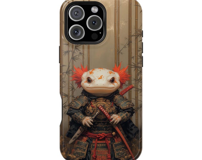 Axolotl Samurai Warrior Phone Case: Tough Cover for iPhone (MagSafe Compatible), Samsung Galaxy, Pixel