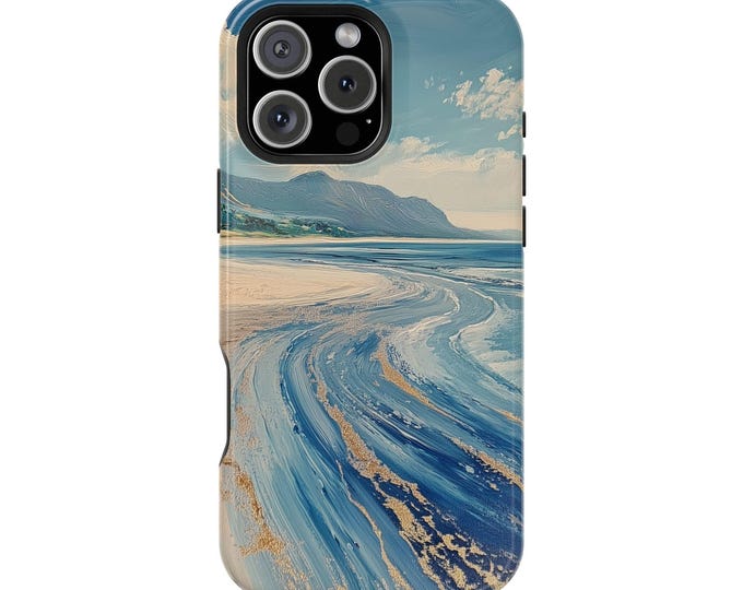 Beach Coast Abstract Blue Gold Phone Case: iPhone, Galaxy, Pixel - Magsafe Compatible