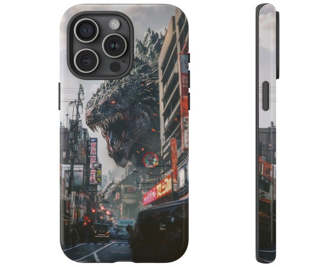 Phone Case for Galaxy, iPhone, Pixel | Kaiju Havoc Giant Monster Rampage Attack on City | Dual Layer Tough Cover Protector Case
