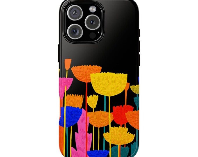 Minimalist Vivid Floral Color Abstract Black Canvas Phone Case: iPhone, Samsung Galaxy, Google Pixel