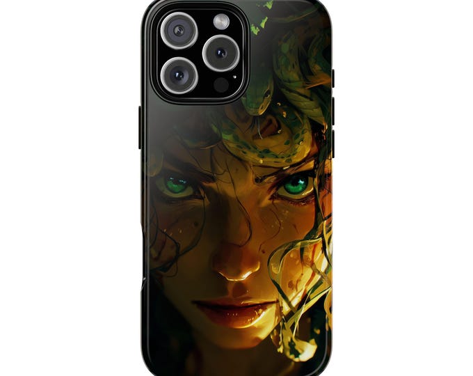 Medusa Glowing Green Eyes Snake Hair Phone Case: iPhone, Galaxy, Pixel - MagSafe Compatible