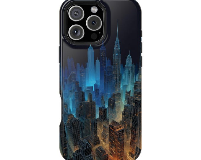 Futuristic Wireframe City Buildings Cityscape Phone Case: iPhone, Galaxy, Pixel - Lifetime Warranty