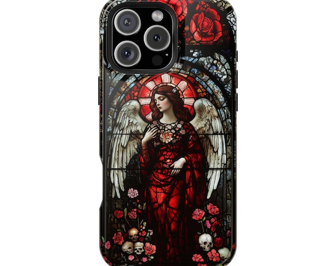 Gothic Stained Glass Angel Skull Flowers Phone Case for iPhone | Samsung Galaxy | Google Pixel
