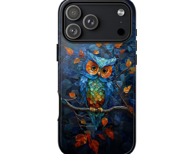 Blue Green Stained Glass Owl Bird Phone Case: iPhone | Galaxy | Pixel - Lifetime Warranty
