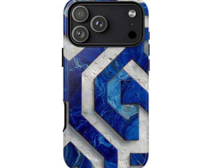 Greek Meander Cobalt Blue Marble Phone Case: iPhone, Galaxy, Pixel - Lifetime Warranty
