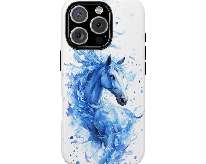 Majestic Blue Mustang Horse Illustration Phone Case: iPhone, Galaxy, Pixel - Lifetime Warranty