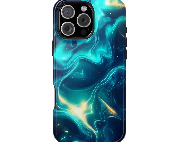 Neon Blue Electric Fluid Abstract Pattern Phone Case: iPhone, Galaxy, Pixel - Lifetime Warranty