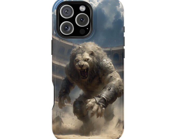 Horrific Lion Beast Giant Battle Scene Phone Case: iPhone, Galaxy, Pixel - Lifetime Warranty