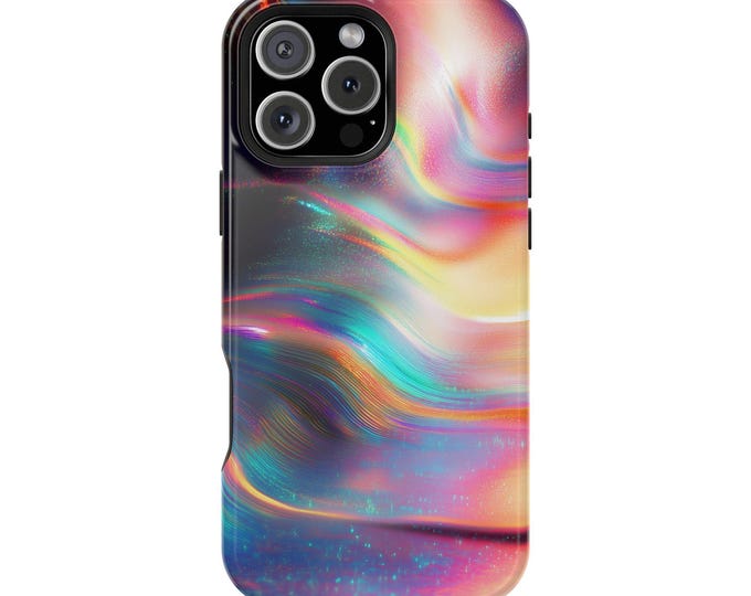 Radiant Fluid Glitch Iridescent Luminous Waves Phone Case: iPhone, Galaxy, Pixel - Lifetime Warranty