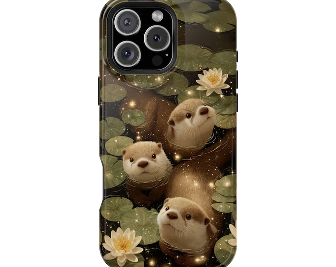 Playful Otters Floating in Lily Pond Phone Case: iPhone, Galaxy, Pixel - Lifetime Warranty